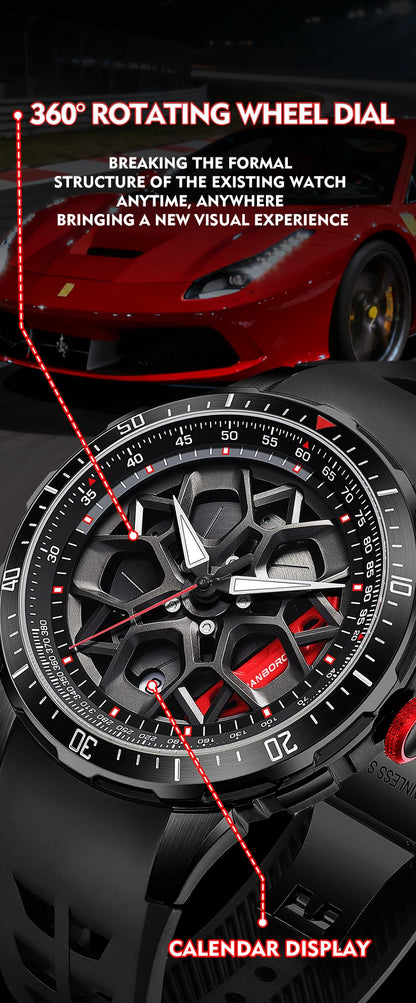 HANBORO supercar series men's fully automatic mechanical watch with wheels running and dial personalized watch