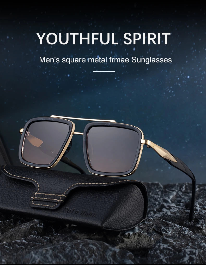 Vintage Oversized Square Polarized Sunglasses Men 2026 Luxury Steampunk Metal Frame Double Beam Driving Eyewear UV400 Shades