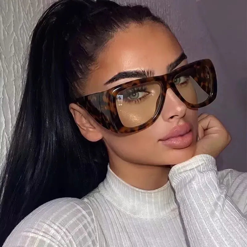QVQV Trendy Oversized Square Sunglasses Women Men Luxury Brand Original Thick Frame Sunglasses Retro Outdoors Driving Shades