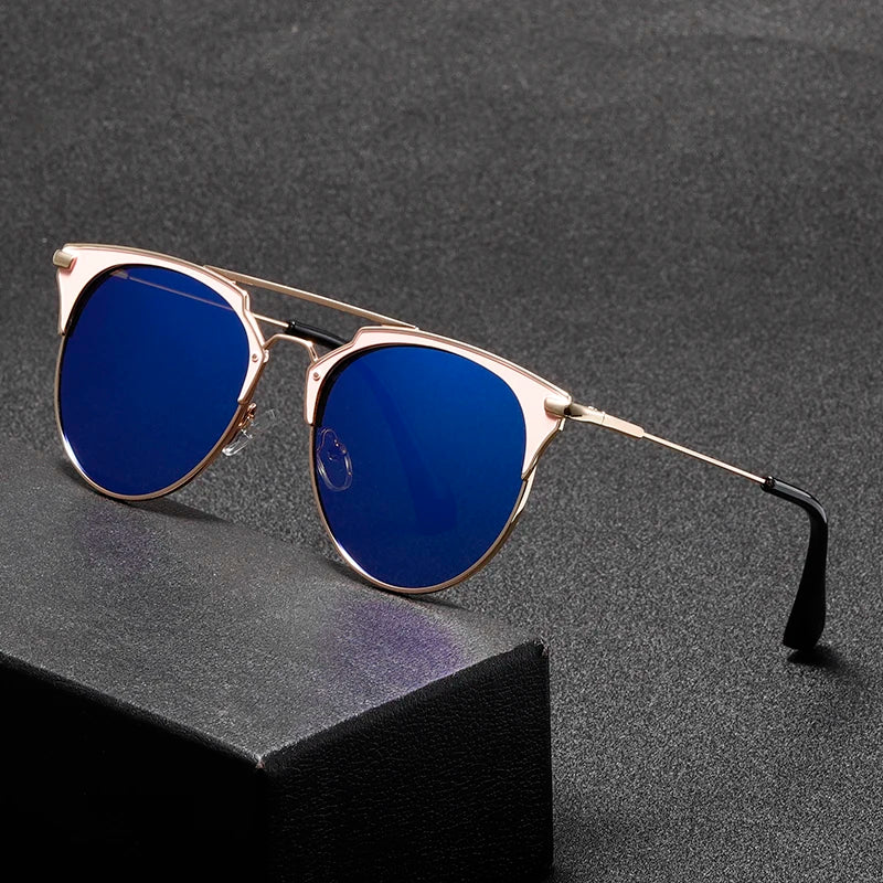 1-pack retro double-beam round frame fashion glasses for ladies and gentlemen, ideal for street style photography