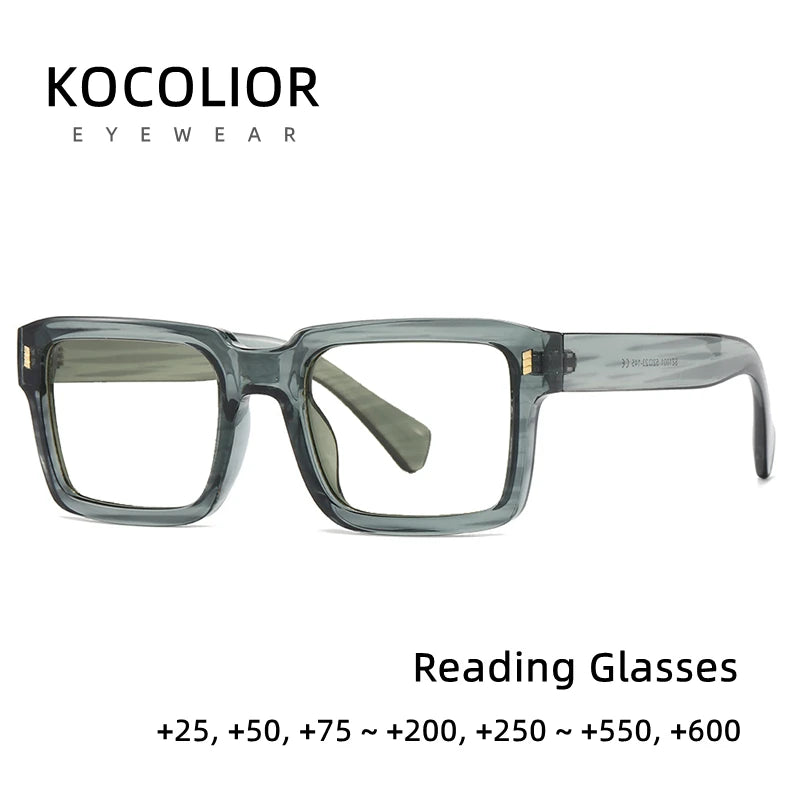KOCOLIOR New Brand Design Square Board Anti Blue Light Reading Glasses for Men and Women Retro Glasses with Diopter 0 to+6.0