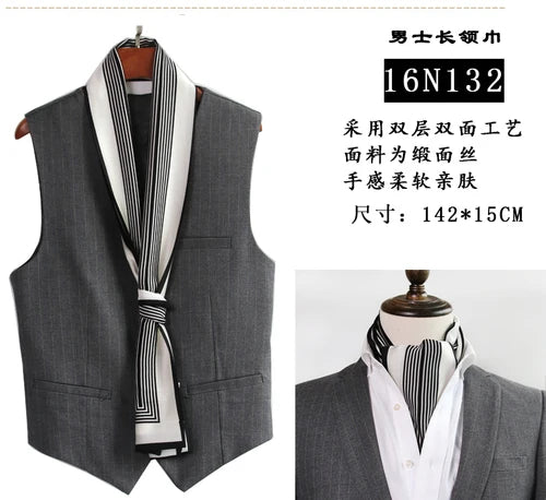 Business Scarf Hangzhou Silk Men's Scarf Long Scarf Double-Sided Trendy British European American Style Autumn Winter