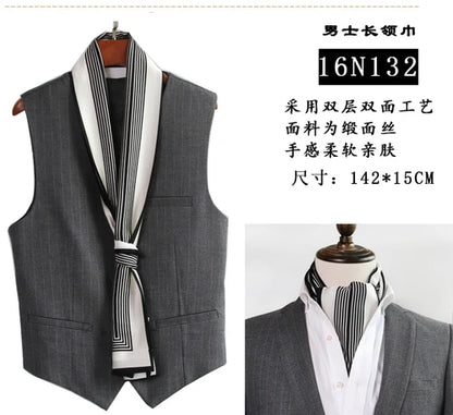 Business Scarf Hangzhou Silk Men's Scarf Long Scarf Double-Sided Trendy British European American Style Autumn Winter