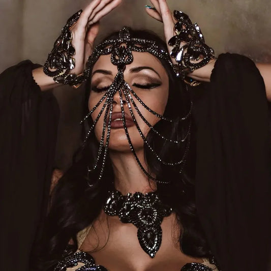 Stonefans Black Layered Mask Full Face for Women Sexy Jewelry Costume Hair Carnival Club Disguise Rave Accessories Cosplays Gift