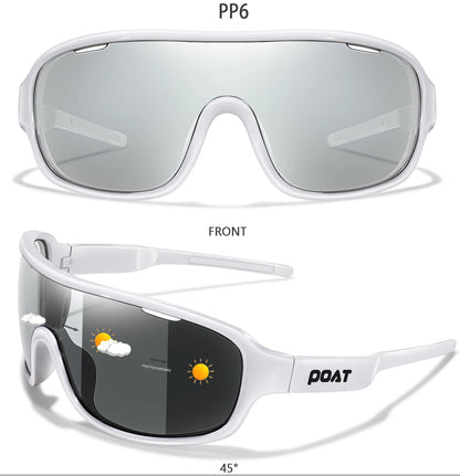 POAT BRAND Cycling Photochromic Eyewear Outdoor Sports Cycling Fishing Road Bike Hiking Sunglasses Men Women windproof Glasses