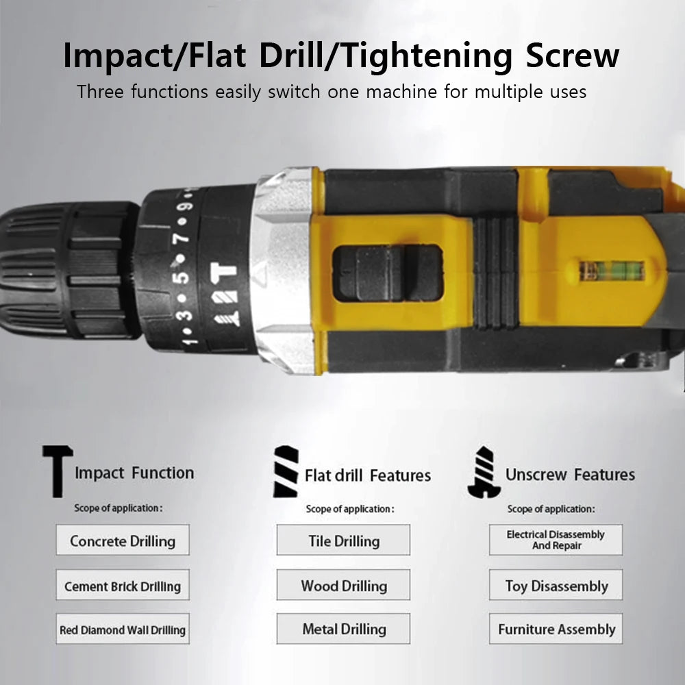 Multifunctional 21V rechargeable impact drill lithium battery cross-border flashlight gun drill electric screwdriver electric dr