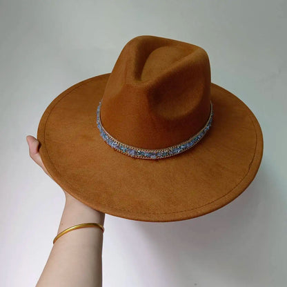 Women's suede 10cm wide Brim Fedora hat Men's autumn and winter felt jazz hat Classic suede Fedora Sombrero