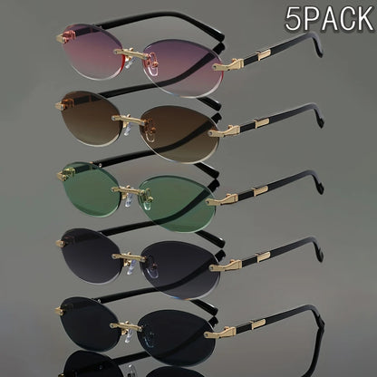 5-pack Elliptical Frameless Multicolor Fashion Trendy Women's Glasses, Essential for Trendsetters