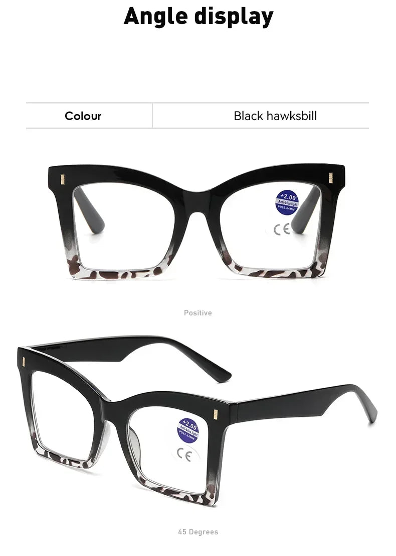 2025 New Style Reading Glasses for Women Fashion Men Oversized Square Prescription Glasses Large Frame Anti-blue Presbyopia