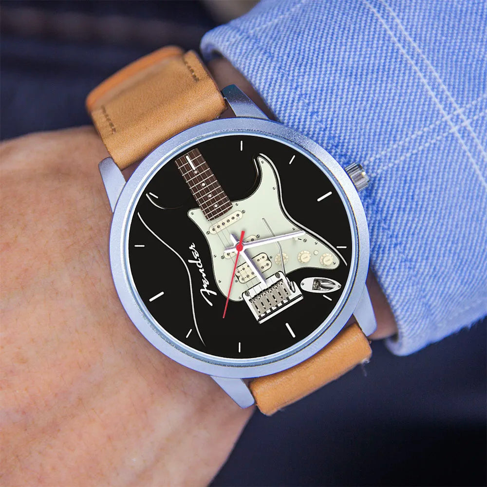 Guitar Bass Pattern Universal for Men Women Souvenir Composer Rose Gold Man Watch Silver Watches Black Bracelet Gift Clock