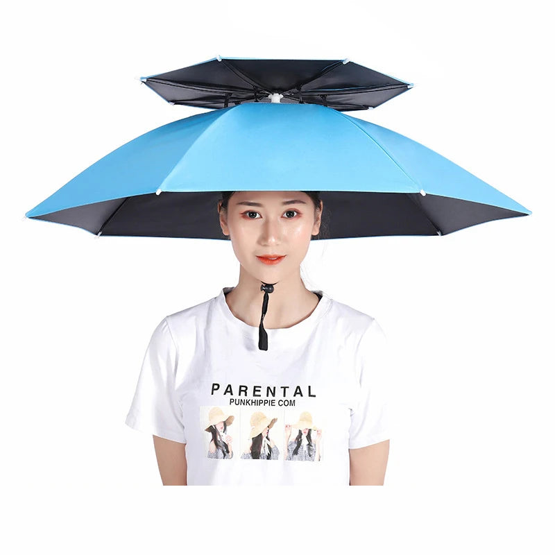 Windproof Umbrella Cap Wearing An Umbrella On The Head Sturdy Men's And Women's Foldable Large Sunshade And Rain Hat Umbrella