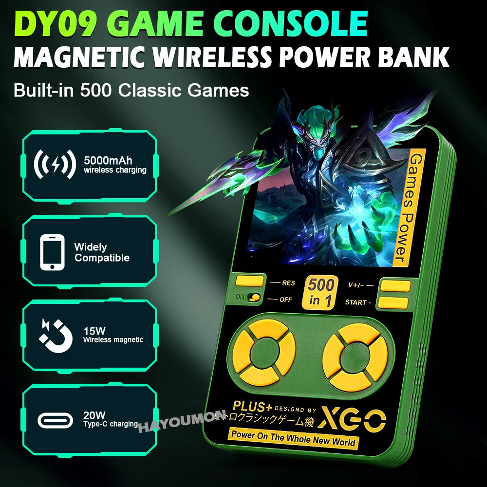 2026 Mini Portable Game Console with 500 Classic Games Large Screen Magnetic Wireless Charging Power 5000mAh Childhood Nostalgia