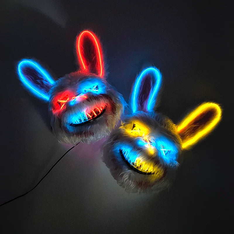 Halloween Light Up Horror Mask Glowing Bloody Bear Killer Mask Flashing Neon Scary Bear Mask for cosplay mask purim props