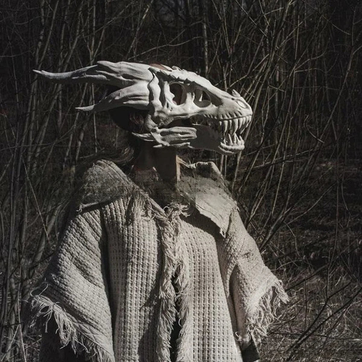 Halloween Simulated Dragon Bone Mask Hood Dinosaur Latex Animal Mouth Movable Mask Men's Stage Performance Props