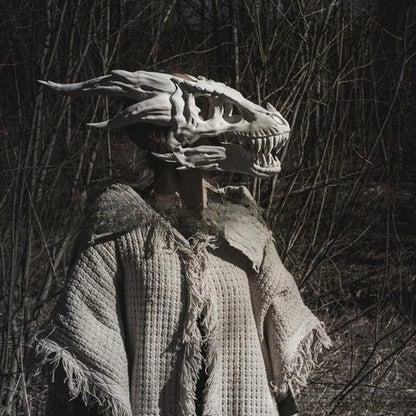 Halloween Simulated Dragon Bone Mask Hood Dinosaur Latex Animal Mouth Movable Mask Men's Stage Performance Props