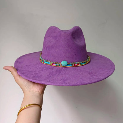 Women's suede 10cm wide Brim Fedora hat Men's autumn and winter felt jazz hat Classic suede Fedora Sombrero