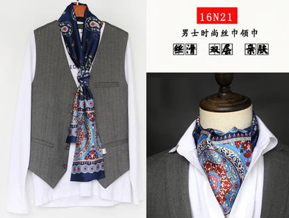 Business Scarf Hangzhou Silk Men's Scarf Long Scarf Double-Sided Trendy British European American Style Autumn Winter