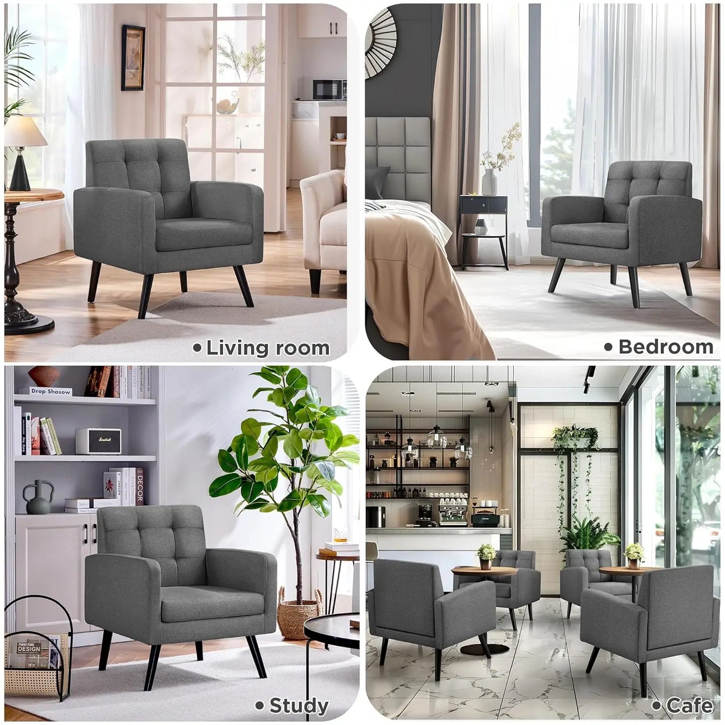 Modern Living Room Chair, Mid-Century Armchair Button Tufted Back and Wood Legs, Vintage Lounge Chair for, Customized