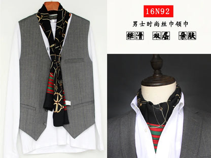 Business Scarf Hangzhou Silk Men's Scarf Long Scarf Double-Sided Trendy British European American Style Autumn Winter