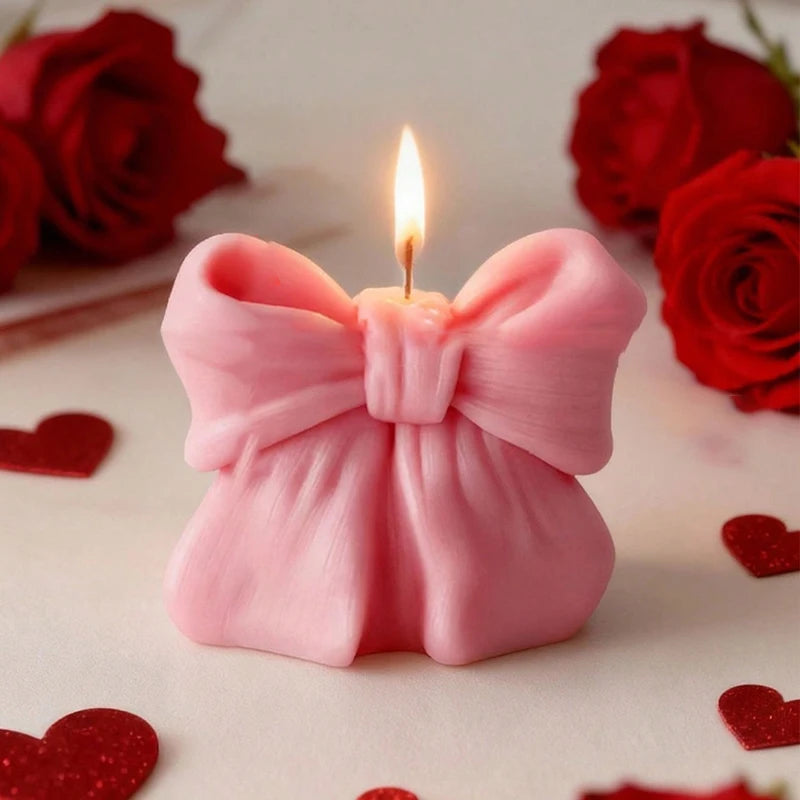 3D Bowknot Three-Dimensional Aroma Candle DIY Bow Aromatherapy Scented Candles Wedding Valentine's Day Gift Home Desktop Decor
