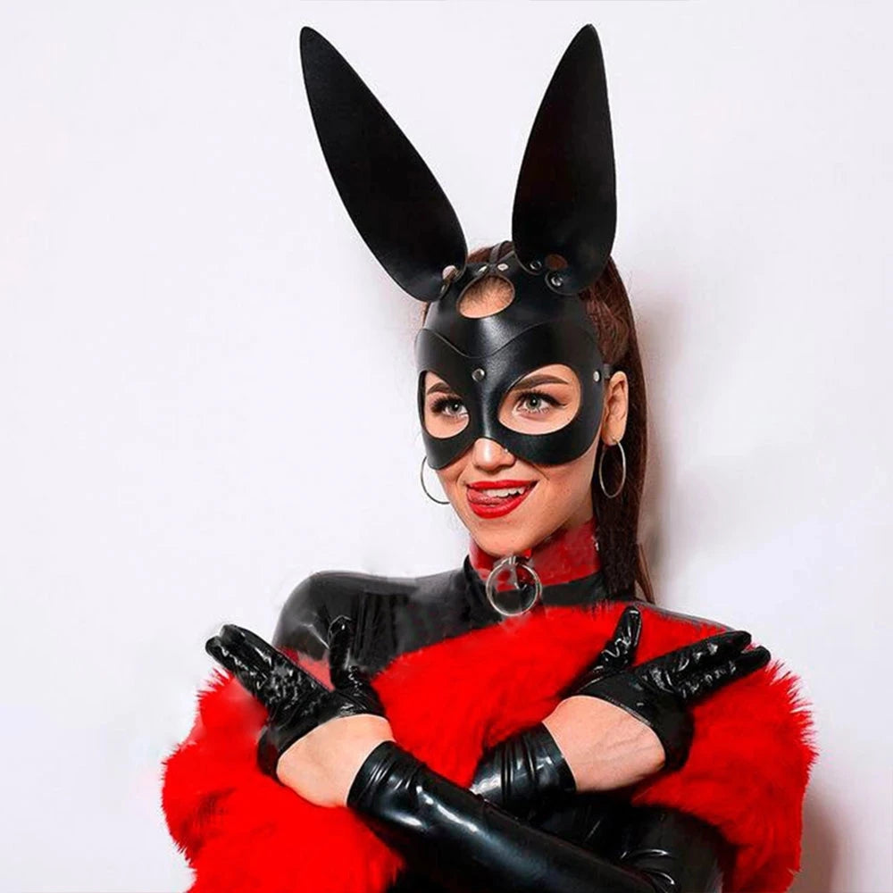 Red Leather Mask Women Sexy Cosplay Cat Mask Bondage Half Face Masks Gothic Masquerade Ball Fancy Masks BDSM Erotic Accessorie