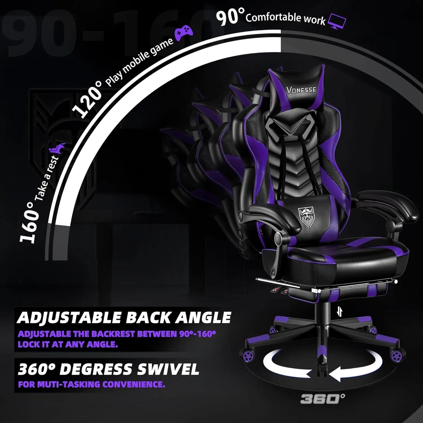 Gaming Chair, Big and Tall Gaming Chair with Footrest and Massage, Gaming Chairs for Adults with Lumbar Support