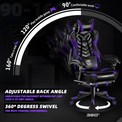 Gaming Chair, Big and Tall Gaming Chair with Footrest and Massage, Gaming Chairs for Adults with Lumbar Support
