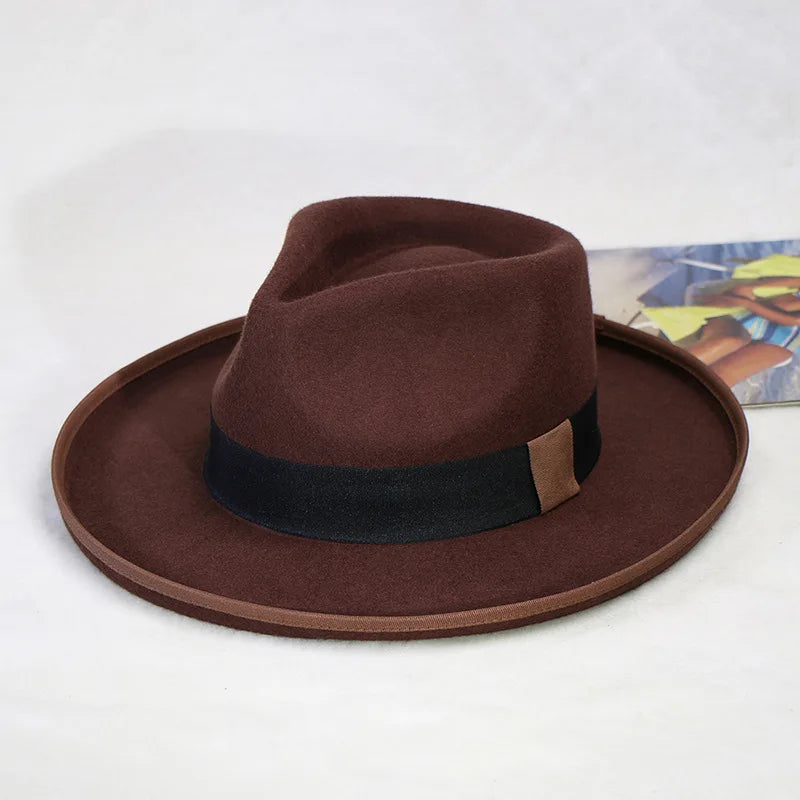 Fedora Men's Feather Wide-brimmed Hat Unisex Wool Felt Jazz Top Hat Autumn and Winter Ladies Hat Church Men's Hat Casual