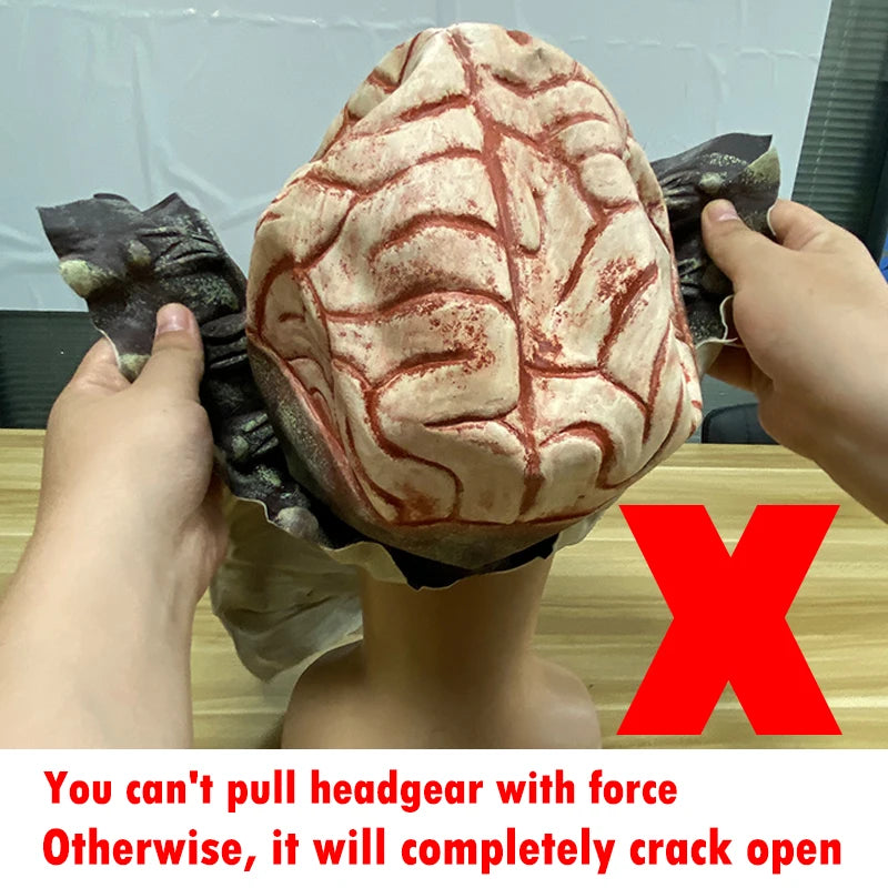 Scary Bloody Brain Full Head Mask Latex Creepy Halloween Party Costume Skull Mask Party Cosplay Horror Bloody Props Adult Costum