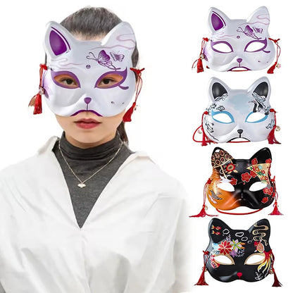 HUA HUA Cosplay Mask Handmade Half Face Mask Japanese Cat Mask Japanese-Style For Stage Performances Anime Cosplay
