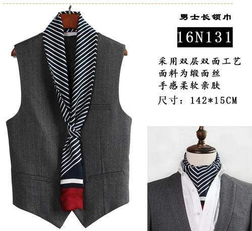 Business Scarf Hangzhou Silk Men's Scarf Long Scarf Double-Sided Trendy British European American Style Autumn Winter