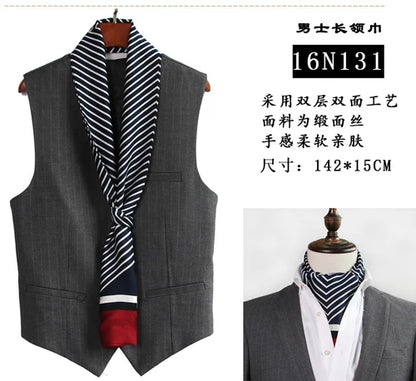 Business Scarf Hangzhou Silk Men's Scarf Long Scarf Double-Sided Trendy British European American Style Autumn Winter
