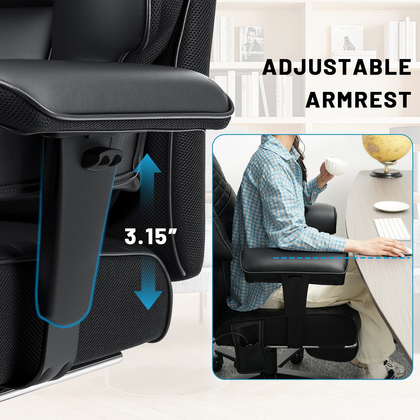 Executive Office Chair with Foot Rest and Waist Lumber Support, Ergonomic Gaming Chair with Adjustable Height Headrest for Home