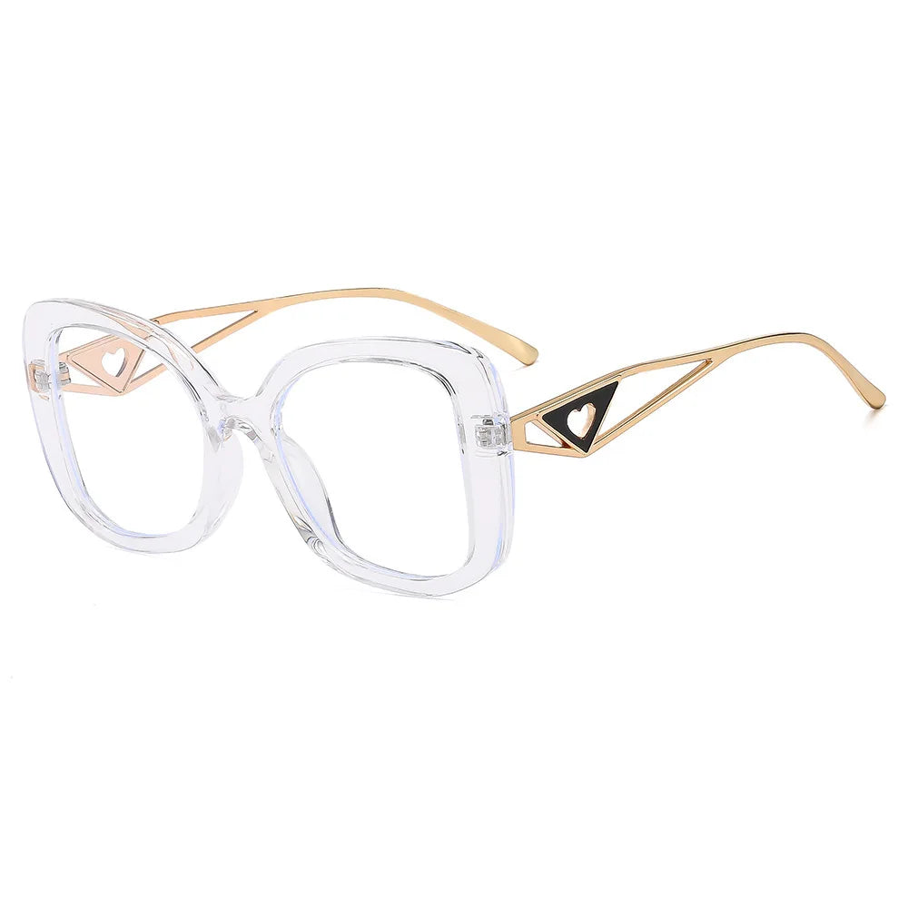 Luxury Brand Oversized Square Reading Glasses Women Triangle heart Temple Eyeglasses Blue Light Blocking Clear Computer Glasses