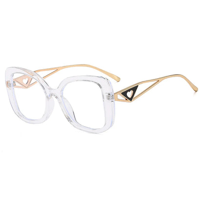 Luxury Brand Oversized Square Reading Glasses Women Triangle heart Temple Eyeglasses Blue Light Blocking Clear Computer Glasses