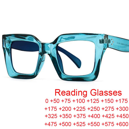 Vintage Oversized Square Anti Blue Light Reading Glasses Women Men Trending Optical Eyewear Finished Hyperopia Eyeglasses +2 +5
