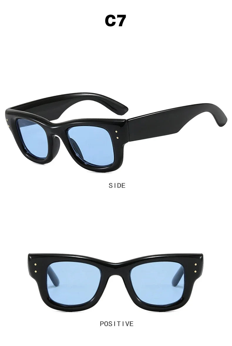 JNPCXI New Square Rivets Women Gradient Sunglasses Shades UV400 Fashion Black Tea Men Trending Sun Glasses