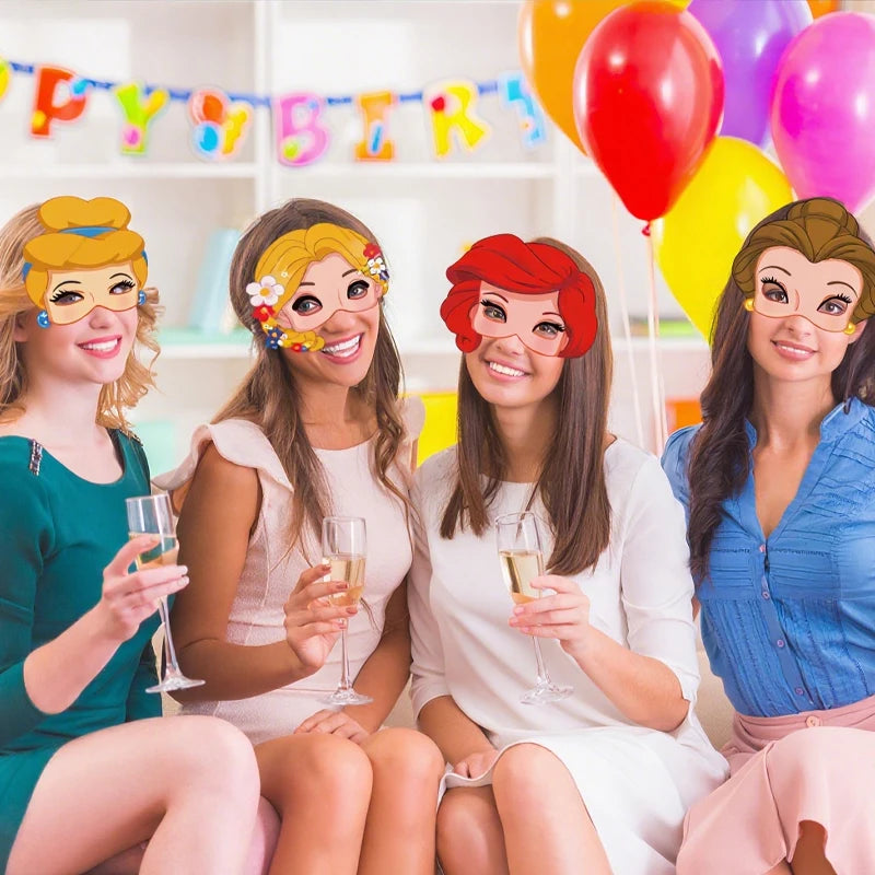 12pcs Disney Princess Paper Masks Party Supplies Cartoon Princess Glasses Mask for Kids Birthday Party Photography props Decor