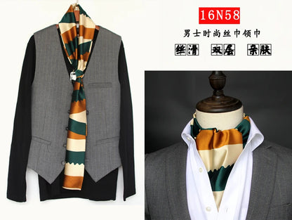 Business Scarf Hangzhou Silk Men's Scarf Long Scarf Double-Sided Trendy British European American Style Autumn Winter