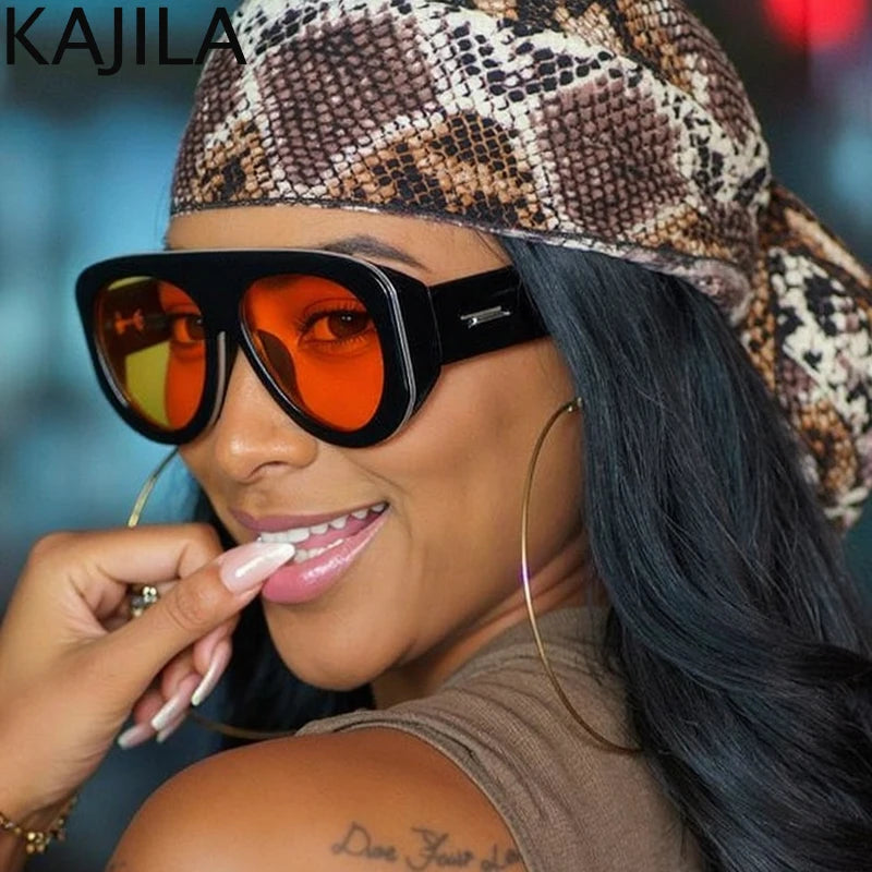 Oversized Oval Pilot Shield Sunglasses Women Big 2025 Luxury Brand Retro Y2K Punk Mirror Sun Glasses For Ladies Shades UV400