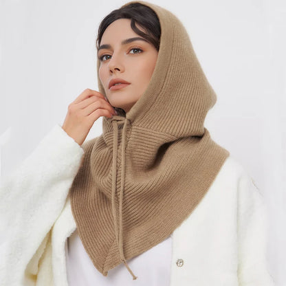 Winter Balaclava Hat Scarf for Women Warm Knitted Hooded Caps Outdoor Warm One-Piece Neck Collar Beanies Hats for Girls