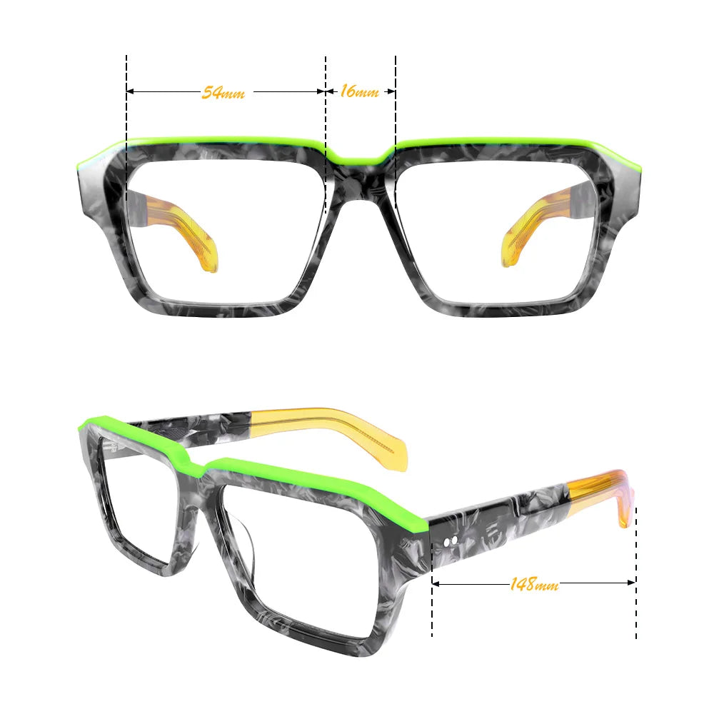 Luxury Acetate Eyeglass Frames Thick Wide Top Dual Tone Large Size Clear Lenses for Men and Women Prescription