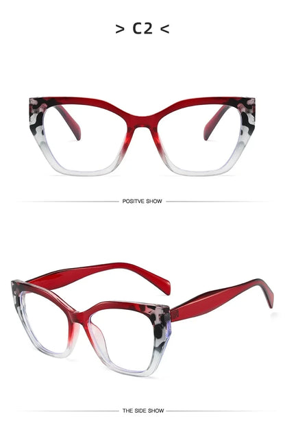 Luxury Brand Designer Women Fashion Cat Eye Anti Blue Light Glasses Double Color Large Frame Lady's Prescription Eyewear Frames