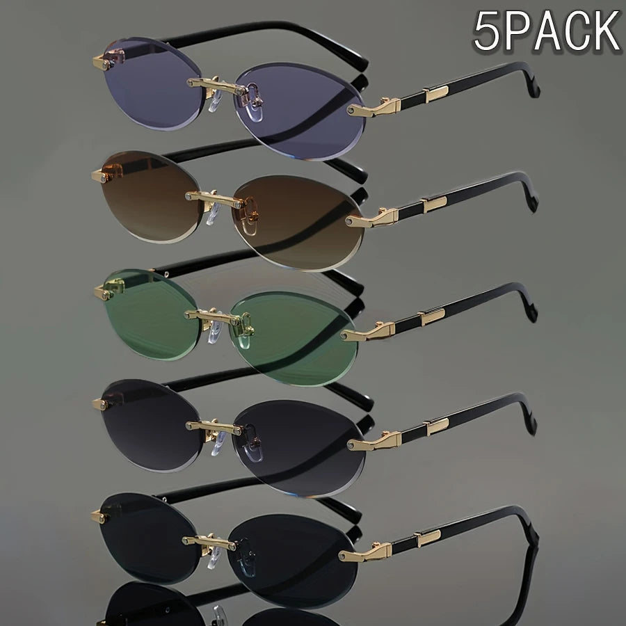 5-pack Elliptical Frameless Multicolor Fashion Trendy Women's Glasses, Essential for Trendsetters