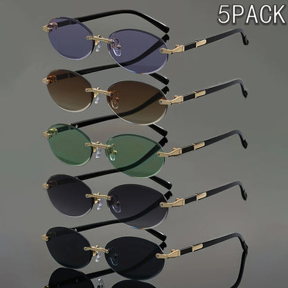 5-pack Elliptical Frameless Multicolor Fashion Trendy Women's Glasses, Essential for Trendsetters