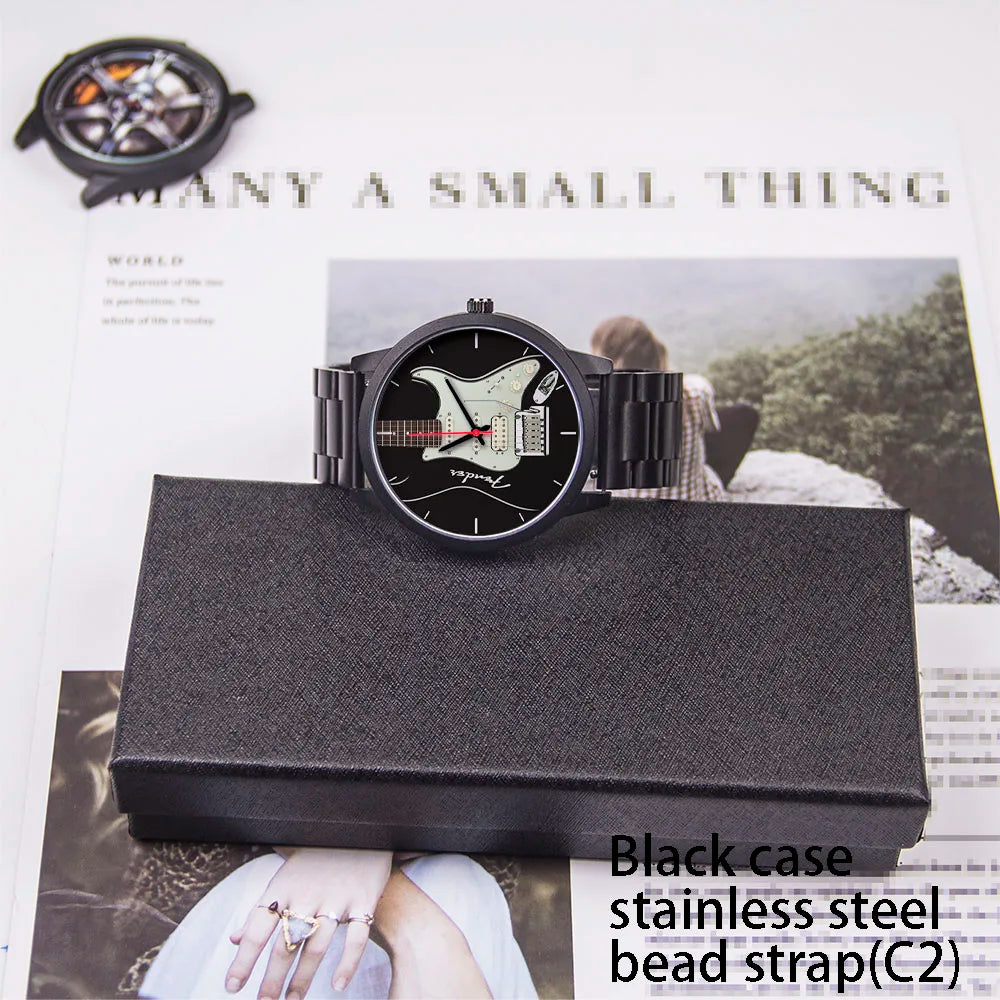 Guitar Bass Pattern Universal for Men Women Souvenir Composer Rose Gold Man Watch Silver Watches Black Bracelet Gift Clock