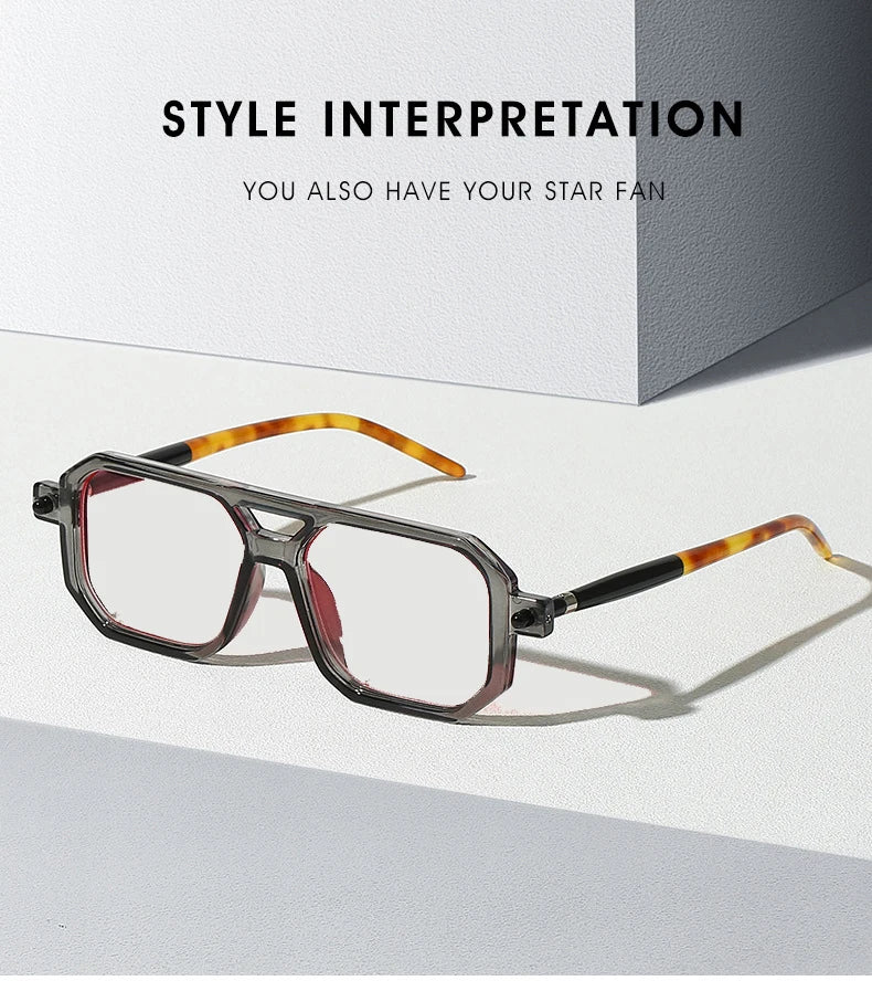 KOCOLIOR Men's Retro Fashion Double Beam Reading Glasses Brand Design Anti Blue Light Photochromic Presbyopia Glasses +0 to +6.0