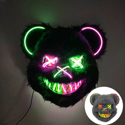 Halloween Light Up Horror Mask Glowing Bloody Bear Killer Mask Flashing Neon Scary Bear Mask for cosplay mask purim props
