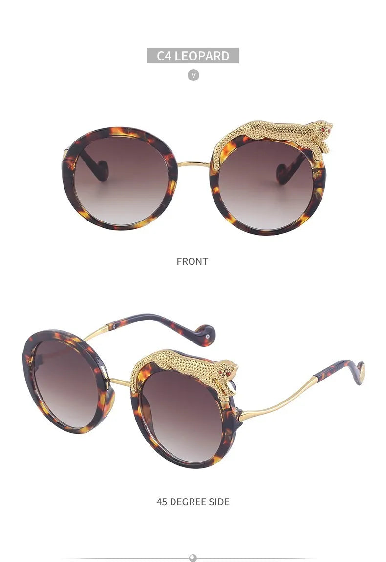 Oversized Round Sunglasses Women Big 2026 Luxury Brand Crystal Leopard-Shaped Sun Glasses for Ladies Anti Blue Light Eyeglasses