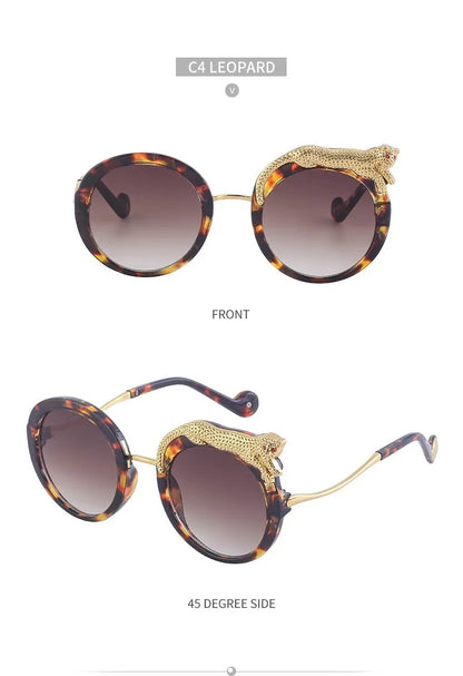 Oversized Round Sunglasses Women Big 2026 Luxury Brand Crystal Leopard-Shaped Sun Glasses for Ladies Anti Blue Light Eyeglasses